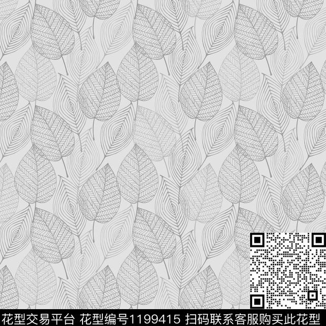 沙发004.jpg - 1199415 - 文艺 绿植树叶 线条 - 传统印花花型 － 床品花型设计 － 瓦栏