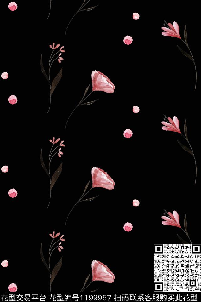 小粉1hei.jpg - 1199957 - 春夏花型 清爽底花卉 波西米亚 - 数码印花花型 － 女装花型设计 － 瓦栏
