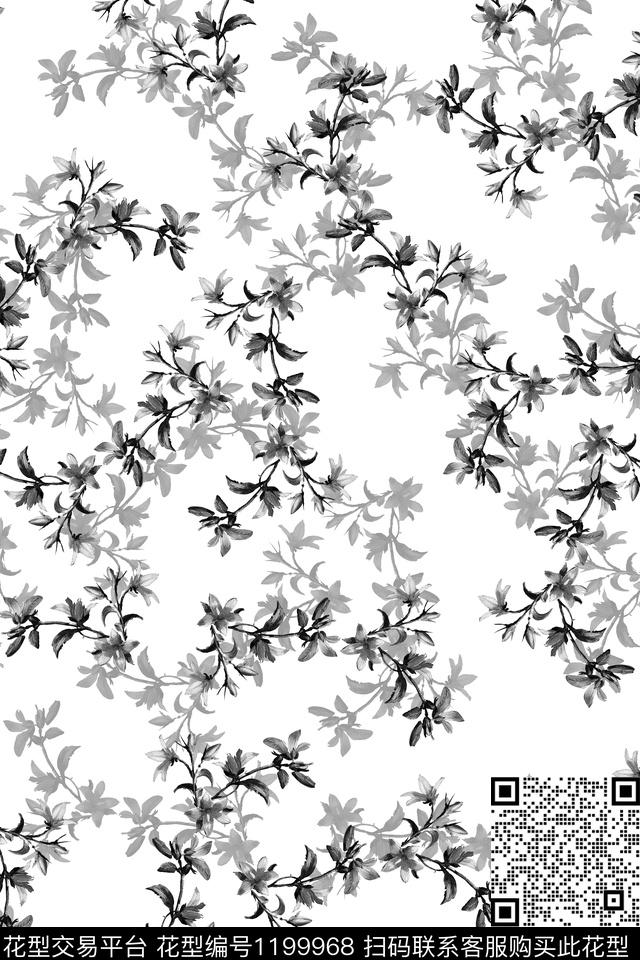 Y19M0151.jpg - 1199968 - 花卉 简约 黑白系列 - 数码印花花型 － 女装花型设计 － 瓦栏