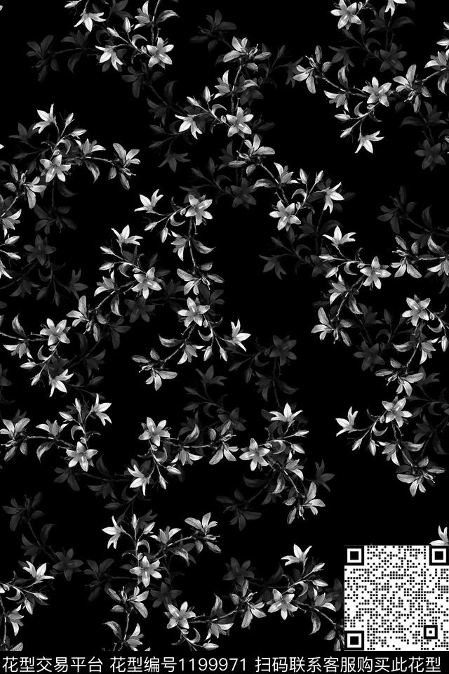 Y19M0152.jpg - 1199971 - 花卉 简约 黑白系列 - 数码印花花型 － 女装花型设计 － 瓦栏