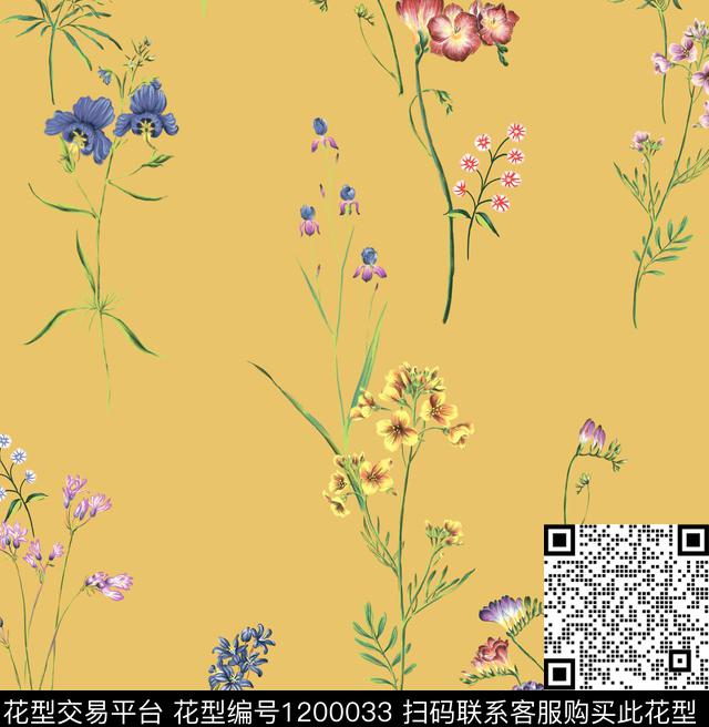 水彩花卉复古花卉数码印花花型下载（图片编号: 1200033） - 瓦栏（Walan）