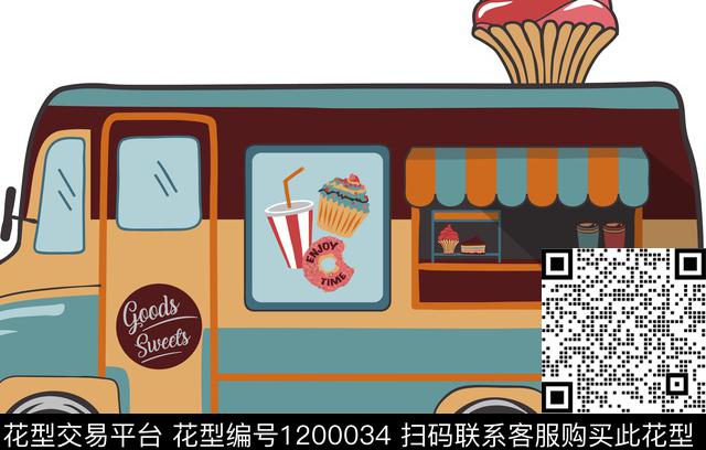 食物甜甜圈巴士传统印花花型下载（图片编号: 1200034） - 瓦栏（Walan）