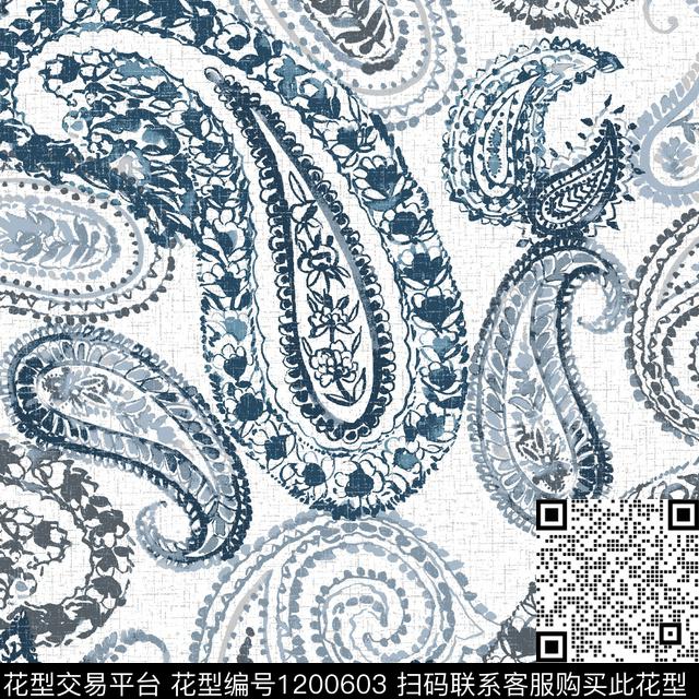 沙发007.jpg - 1200603 - 春夏花型 蓝色 佩斯利 - 传统印花花型 － 沙发布花型设计 － 瓦栏
