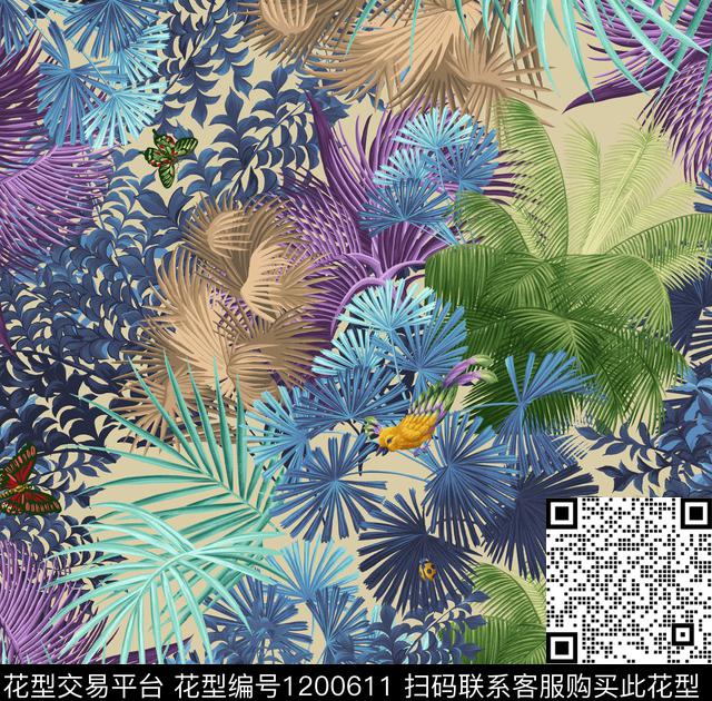 方巾001.jpg - 1200611 - 春夏花型 鸟/昆虫 热带花型 - 传统印花花型 － 方巾花型设计 － 瓦栏