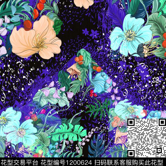 4.jpg - 1200624 - 手绘花卉 复杂 炫彩 - 数码印花花型 － 床品花型设计 － 瓦栏