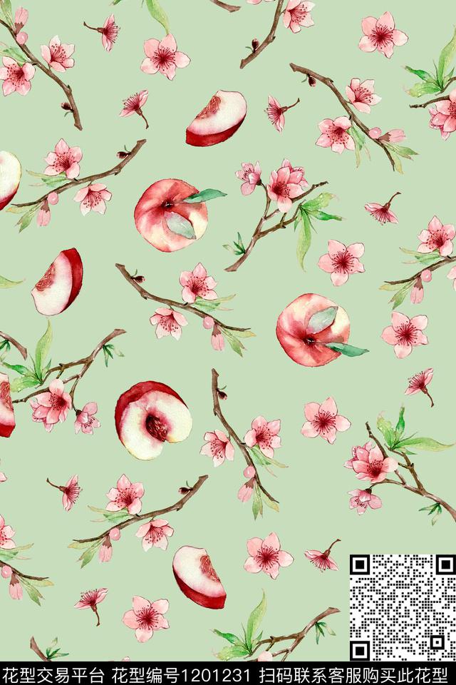 桃花2.jpg - 1201231 - 水彩 水果 花卉 - 数码印花花型 － 女装花型设计 － 瓦栏