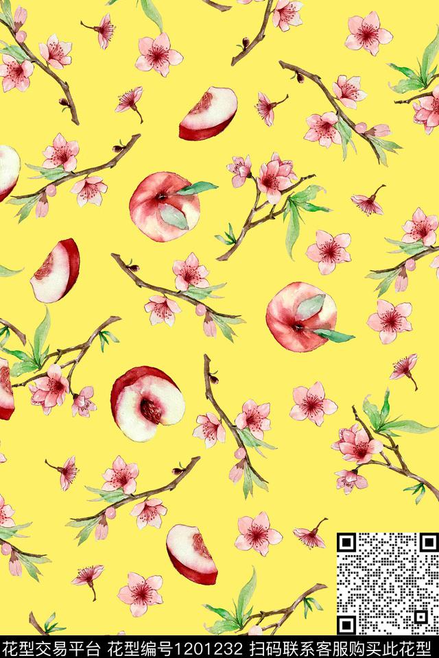桃花.jpg - 1201232 - 水彩 水果 花卉 - 数码印花花型 － 女装花型设计 － 瓦栏