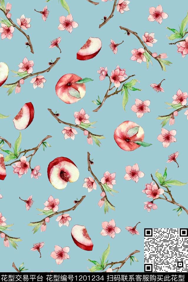 桃花4.jpg - 1201234 - 水彩 水果 花卉 - 数码印花花型 － 女装花型设计 － 瓦栏