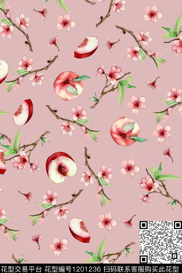 桃花6.jpg - 1201236 - 水彩 水果 花卉 - 数码印花花型 － 女装花型设计 － 瓦栏