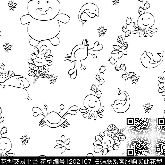 48.jpg - 1202107 - 线条画 卡通 简约 - 传统印花花型 － 床品花型设计 － 瓦栏
