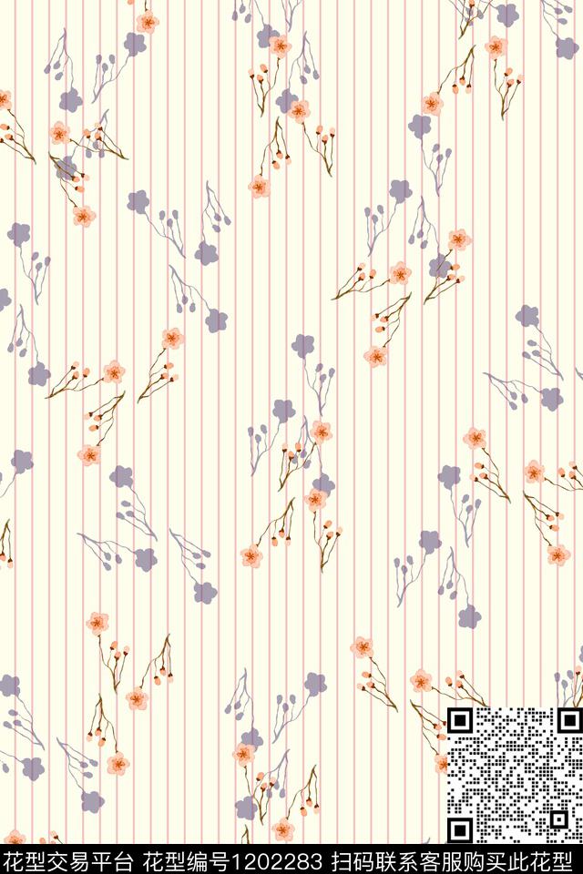 条纹花.jpg - 1202283 - 水彩 女装 花卉 - 数码印花花型 － 女装花型设计 － 瓦栏