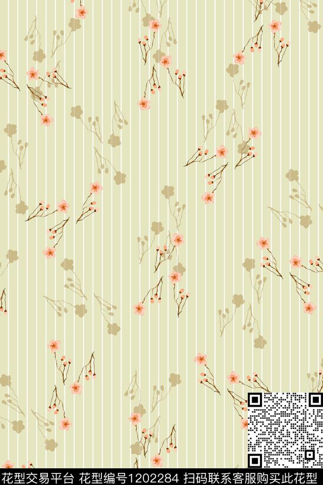 条纹花3.jpg - 1202284 - 水彩 女装 花卉 - 数码印花花型 － 女装花型设计 － 瓦栏