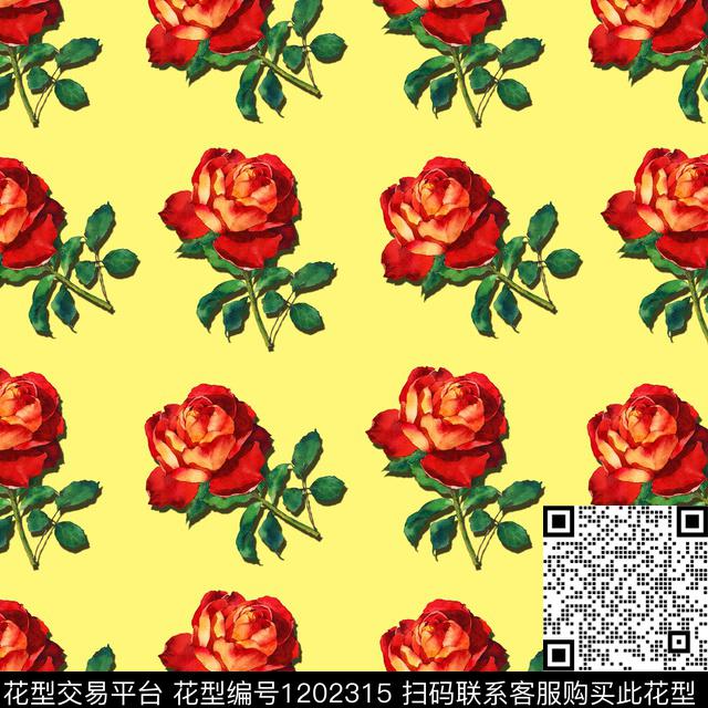 zj-152.jpg - 1202315 - 女装 彩底花卉 玫瑰花 - 数码印花花型 － 女装花型设计 － 瓦栏