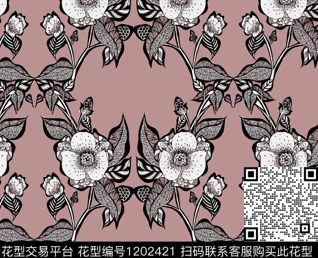49.1.jpg - 1202421 - 植物 手绘线 插画 - 数码印花花型 － 床品花型设计 － 瓦栏