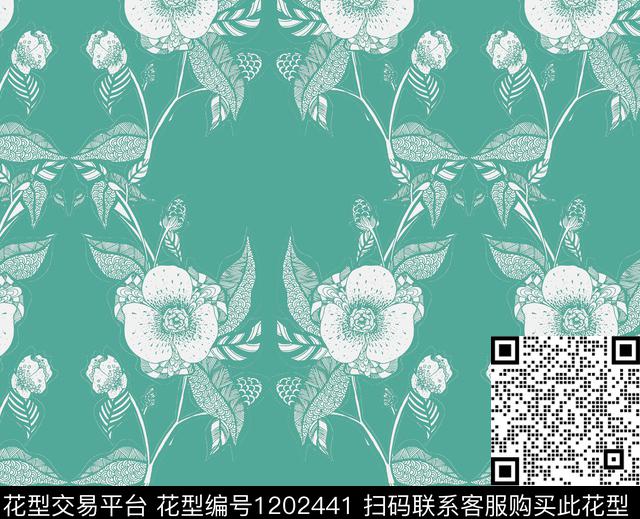 49.3.jpg - 1202441 - 植物 手绘线 插画 - 数码印花花型 － 床品花型设计 － 瓦栏