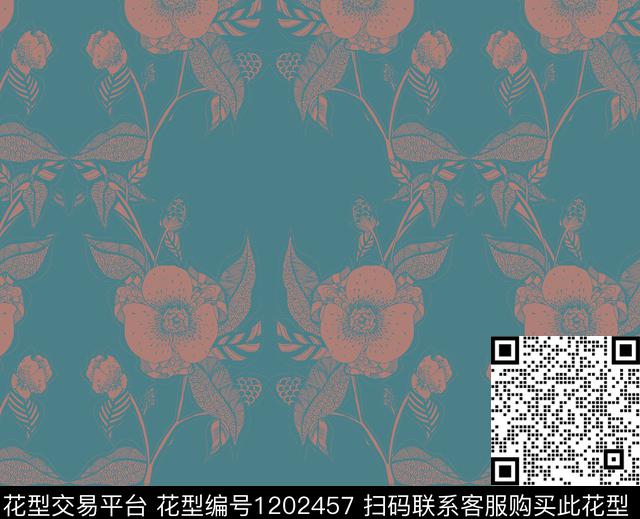 49.7.jpg - 1202457 - 植物 手绘线 插画 - 数码印花花型 － 床品花型设计 － 瓦栏