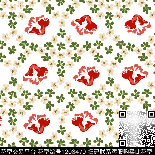 春夏花型清爽底花卉小碎花传统印花花型下载（图片编号: 1203479） - 瓦栏（Walan）