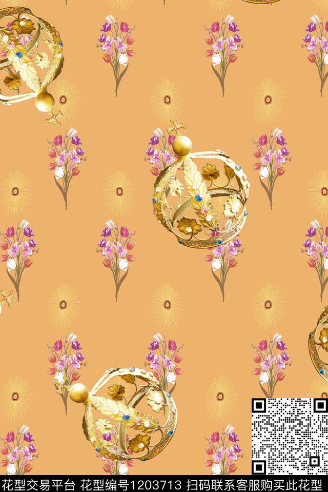 满地小花欧式复古宫廷皇冠.jpg - 1203713 - 几何 宫廷风 欧洲 - 数码印花花型 － 女装花型设计 － 瓦栏
