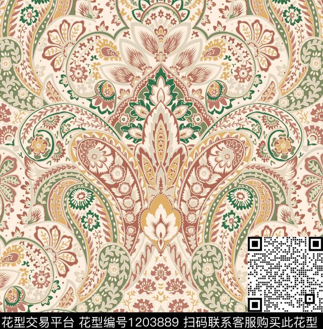 床品1.jpg - 1203889 - 古典花纹 床品 佩斯利 - 传统印花花型 － 床品花型设计 － 瓦栏