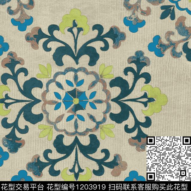 沙发3.jpg - 1203919 - 古典花纹 欧洲 传统纹样 - 传统印花花型 － 沙发布花型设计 － 瓦栏