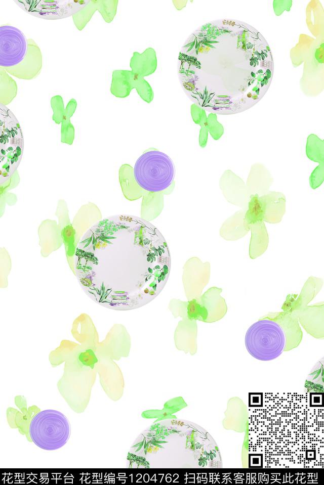 水彩花朵满地底纹-1.jpg - 1204762 - 水彩花卉 抽象花卉 波点 - 数码印花花型 － 女装花型设计 － 瓦栏