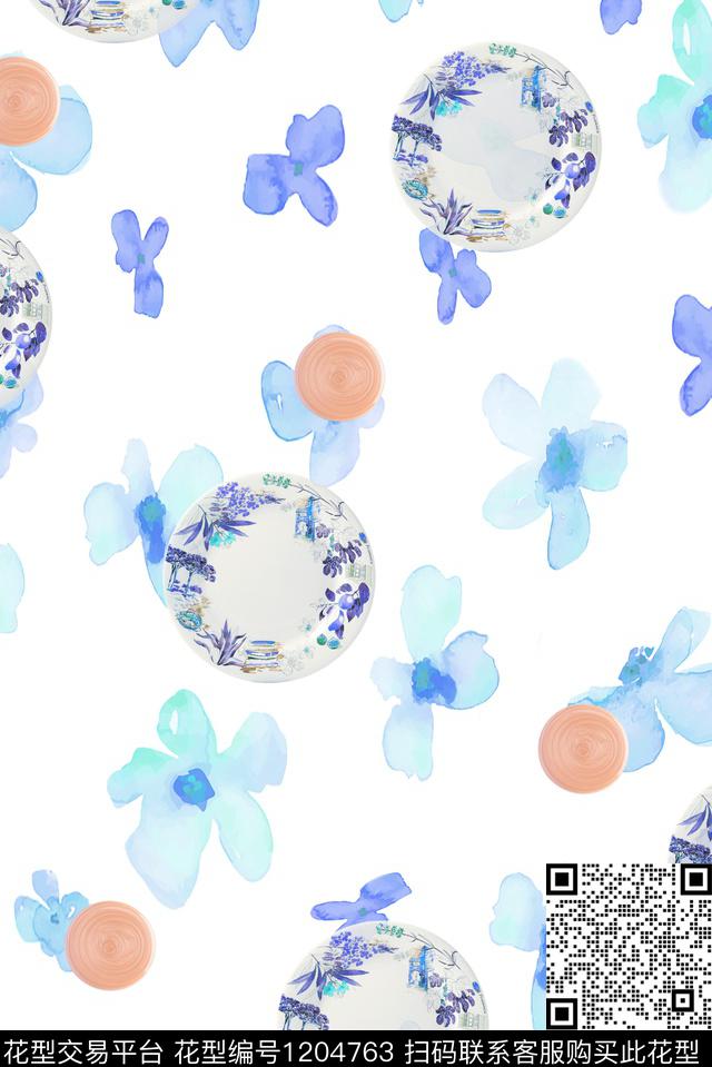 水彩花朵满地底纹-2.jpg - 1204763 - 水彩花卉 抽象花卉 波点 - 数码印花花型 － 女装花型设计 － 瓦栏