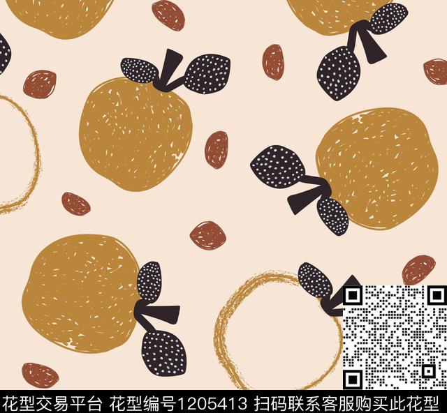 手绘苹果水果传统印花花型下载（图片编号: 1205413） - 瓦栏（Walan）