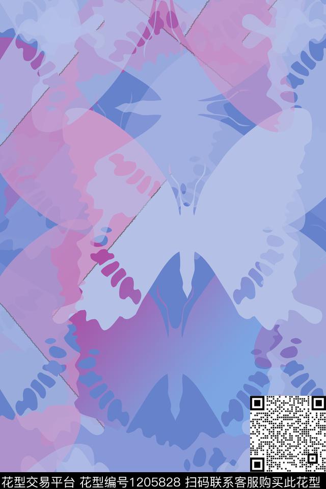 迷彩图案艺术迷彩蝴蝶纷飞数码印花花型下载（图片编号: 1205828） - 瓦栏（Walan）