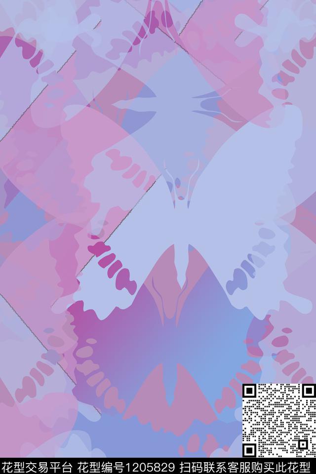 迷彩图案艺术迷彩蝴蝶纷飞数码印花花型下载（图片编号: 1205829） - 瓦栏（Walan）