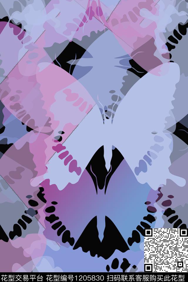 190502-艺术迷彩-1-3.jpg - 1205830 - 迷彩图案 艺术迷彩 蝴蝶纷飞 - 数码印花花型 － 女装花型设计 － 瓦栏