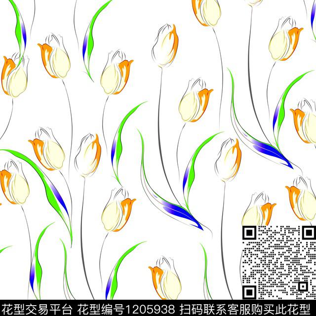 印花11.jpg - 1205938 - 时尚 郁金香 春香 - 传统印花花型 － 女装花型设计 － 瓦栏