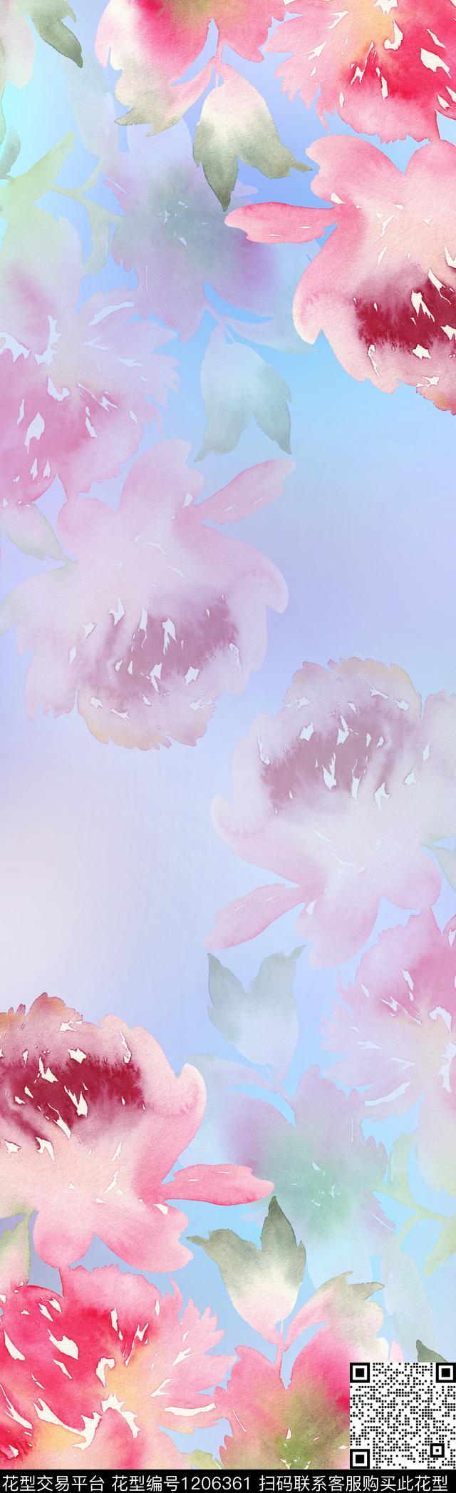 定位花花卉围巾数码印花花型下载（图片编号: 1206361） - 瓦栏（Walan）