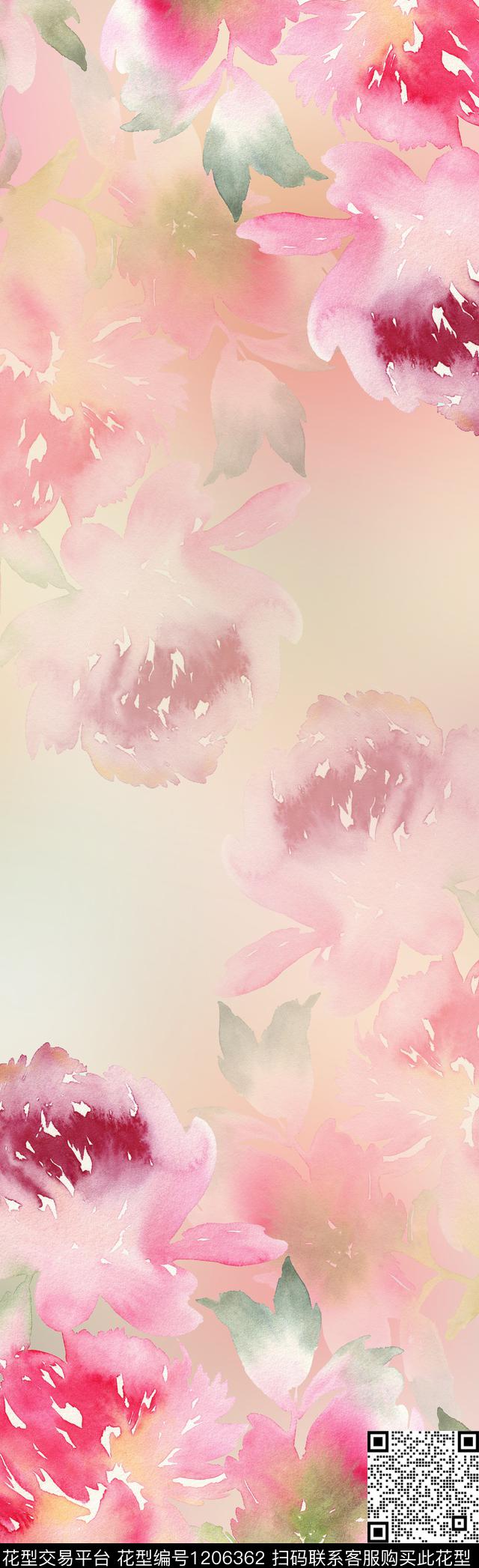 定位花花卉围巾数码印花花型下载（图片编号: 1206362） - 瓦栏（Walan）