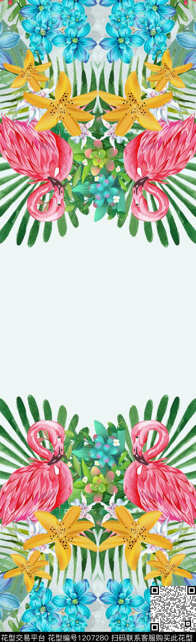 6.jpg - 1207280 - 火烈鸟 手绘 花卉 - 数码印花花型 － 长巾花型设计 － 瓦栏