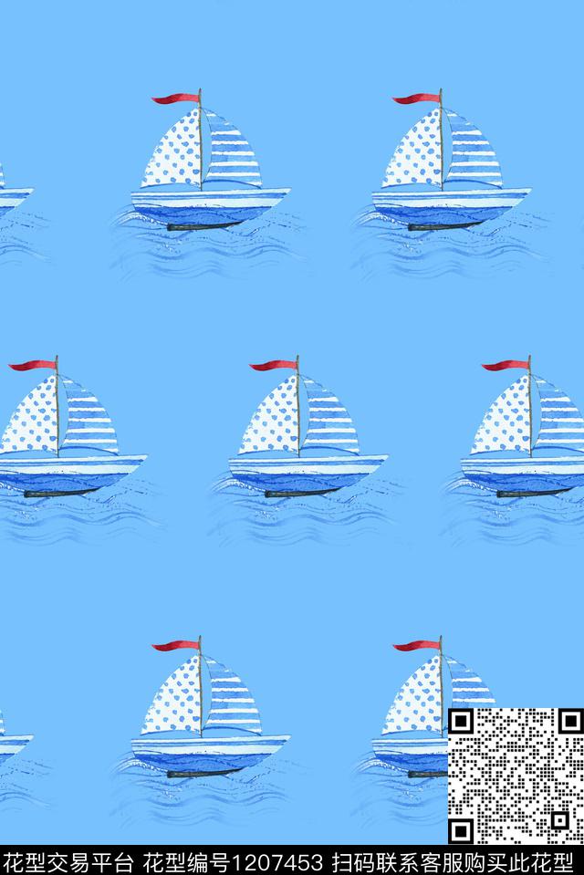 童装-海洋帆船.jpg - 1207453 - 帆船 海洋 航海 - 数码印花花型 － 童装花型设计 － 瓦栏