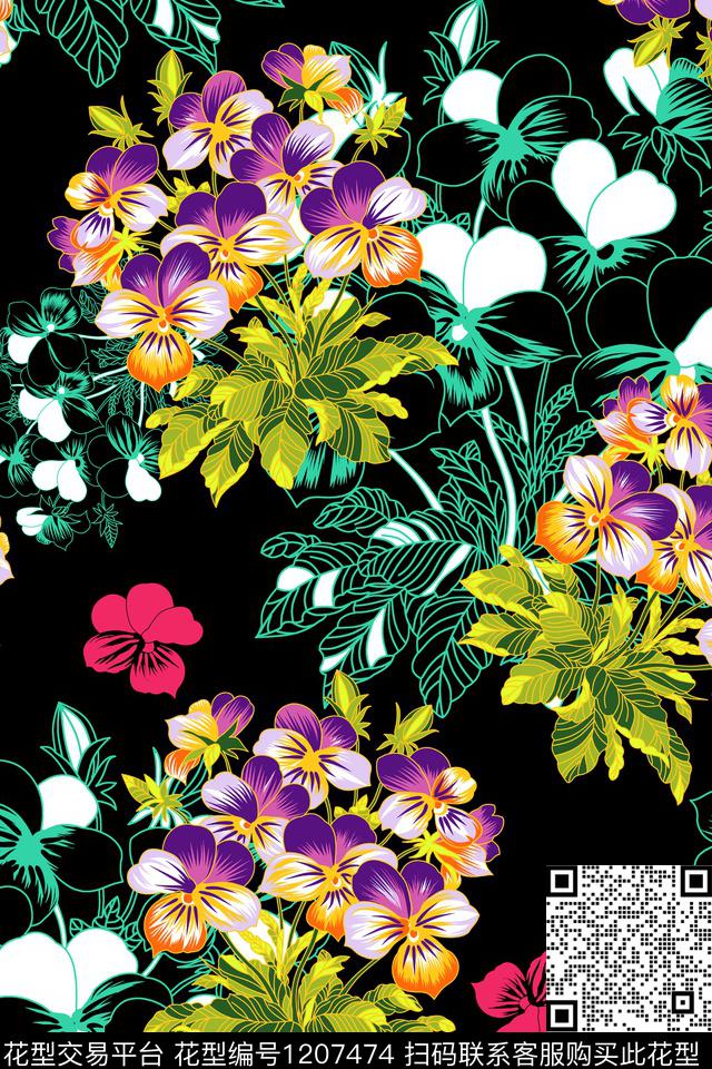 155.jpg - 1207474 - 春夏花型 花卉 大牌风 - 传统印花花型 － 女装花型设计 － 瓦栏