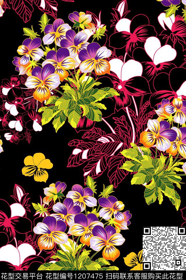155.jpg - 1207475 - 春夏花型 花卉 大牌风 - 传统印花花型 － 女装花型设计 － 瓦栏