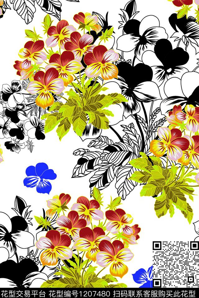 155-5.jpg - 1207480 - 春夏花型 花卉 大牌风 - 传统印花花型 － 女装花型设计 － 瓦栏
