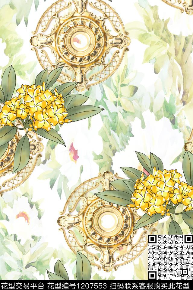 水彩花卉曼陀罗底纹数码印花花型下载（图片编号: 1207553） - 瓦栏（Walan）
