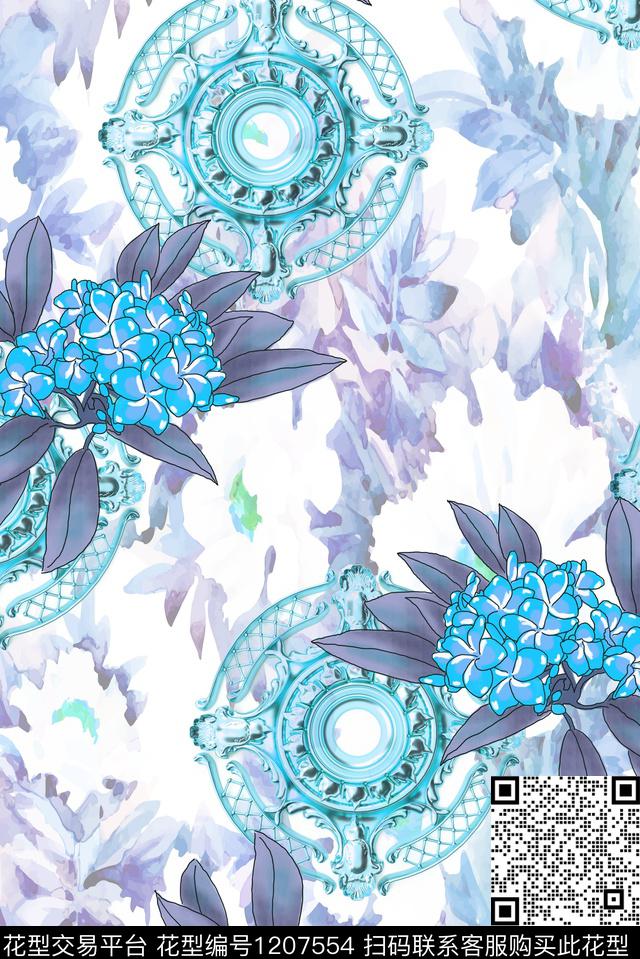 欧式复古曼陀罗元素花卉-1.jpg - 1207554 - 水彩花卉 曼陀罗 底纹 - 数码印花花型 － 女装花型设计 － 瓦栏