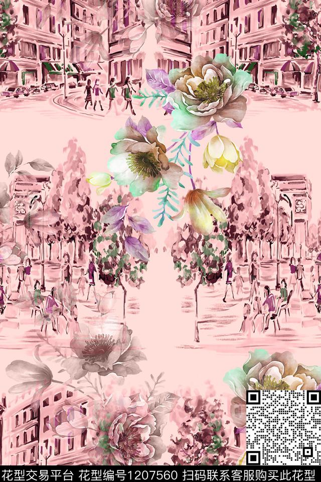 156.jpg - 1207560 - 风景景观 文艺 花卉 - 数码印花花型 － 女装花型设计 － 瓦栏