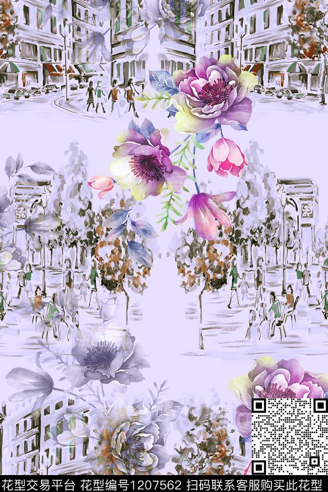 156-1.jpg - 1207562 - 风景景观 文艺 花卉 - 数码印花花型 － 女装花型设计 － 瓦栏