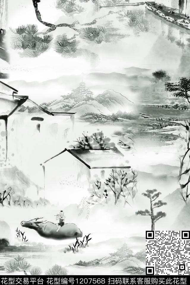 190504-2.jpg - 1207568 - 水墨风 田园 中国 - 数码印花花型 － 女装花型设计 － 瓦栏