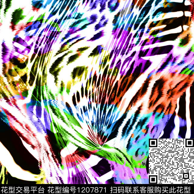 19-05-09彩色斑马纹.jpg - 1207871 - 动物纹 皮草 斑马纹 - 数码印花花型 － 女装花型设计 － 瓦栏
