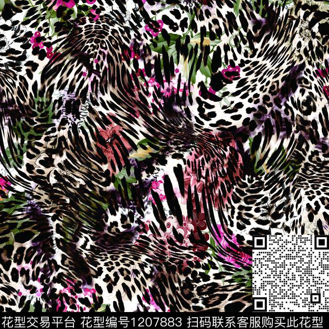 19-05-09花和豹纹.jpg - 1207883 - 动物纹 豹纹 个性豹纹 - 数码印花花型 － 女装花型设计 － 瓦栏
