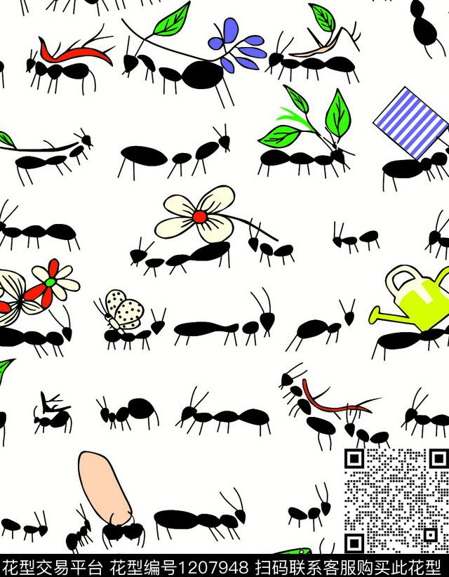 蚂蚁.jpg - 1207948 - 蚂蚁 小清新 - 传统印花花型 － 女装花型设计 － 瓦栏