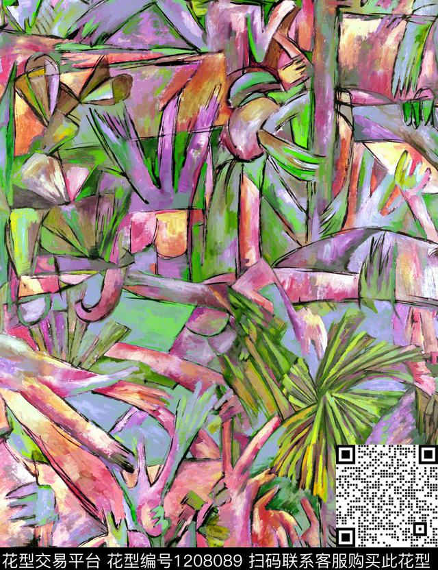 1107.jpg - 1208089 - 水彩抽象肌理 树林 热带花型 - 数码印花花型 － 女装花型设计 － 瓦栏