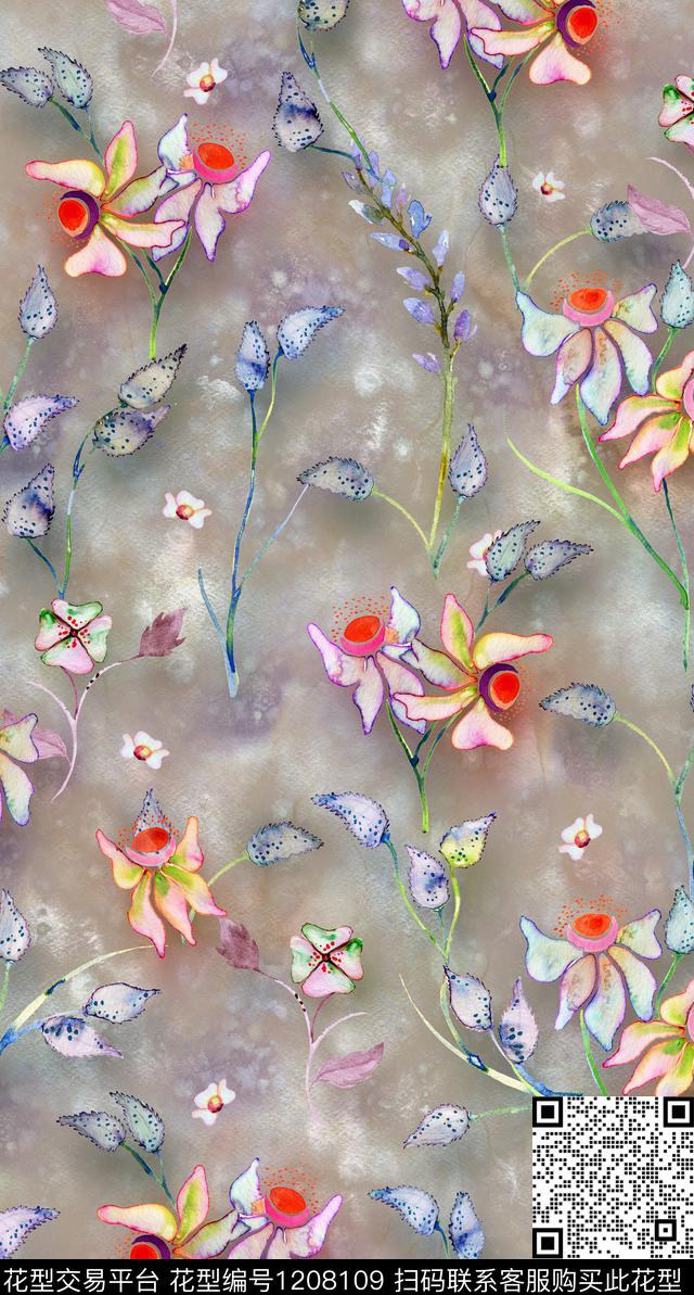 1119.jpg - 1208109 - 水彩花卉 花卉 植物 - 数码印花花型 － 女装花型设计 － 瓦栏