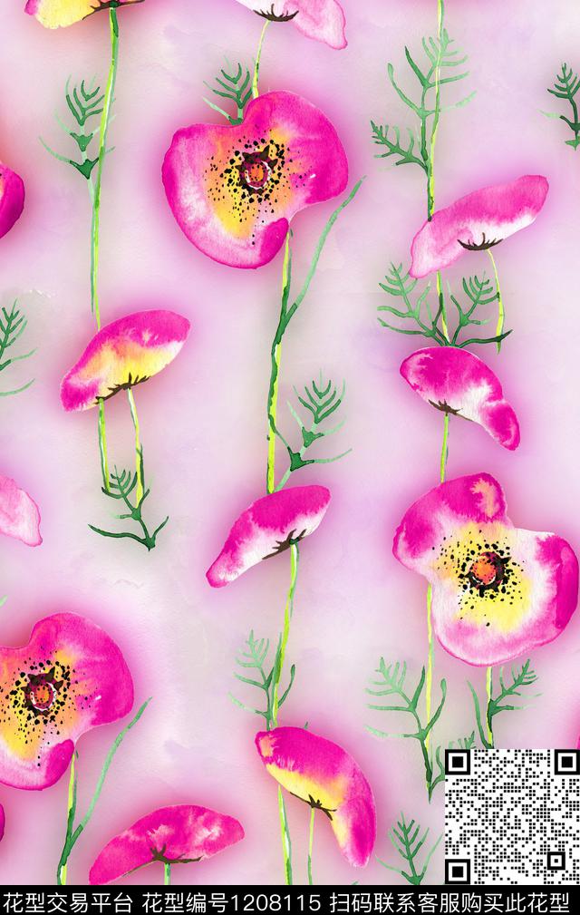 1123.jpg - 1208115 - 水彩花卉 花卉 纯色底花卉花型 - 数码印花花型 － 女装花型设计 － 瓦栏