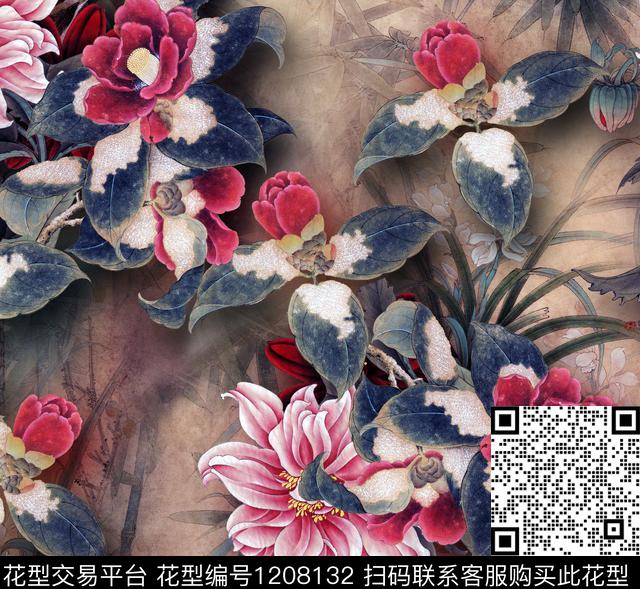 1129.jpg - 1208132 - 中国 茶花 民族风 - 数码印花花型 － 女装花型设计 － 瓦栏